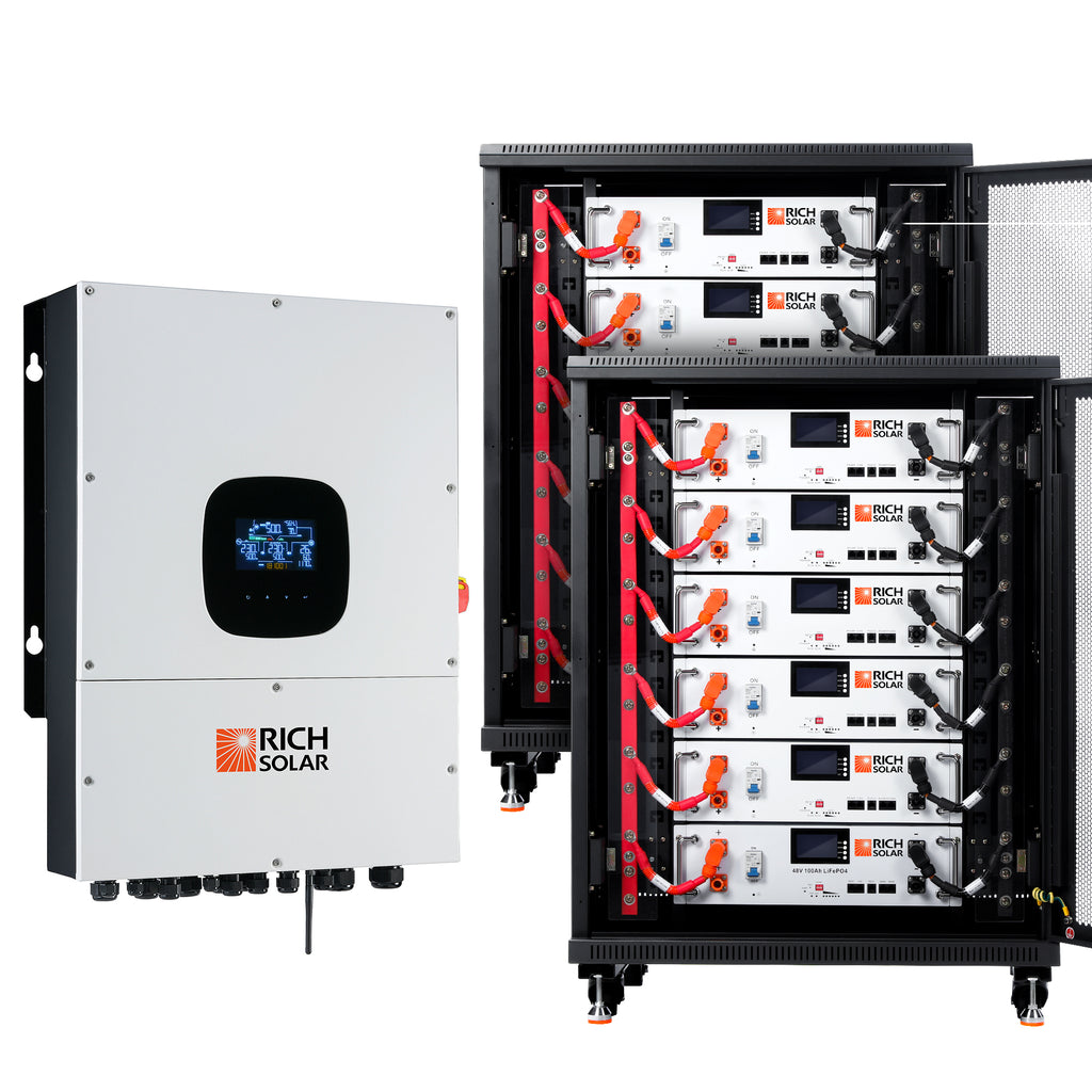 Rich Solar NOVA 12K Hybrid Solar Kit – 12 kW Split-Phase Inverter with 61.44 kWh LiFePO₄ Server Battery System