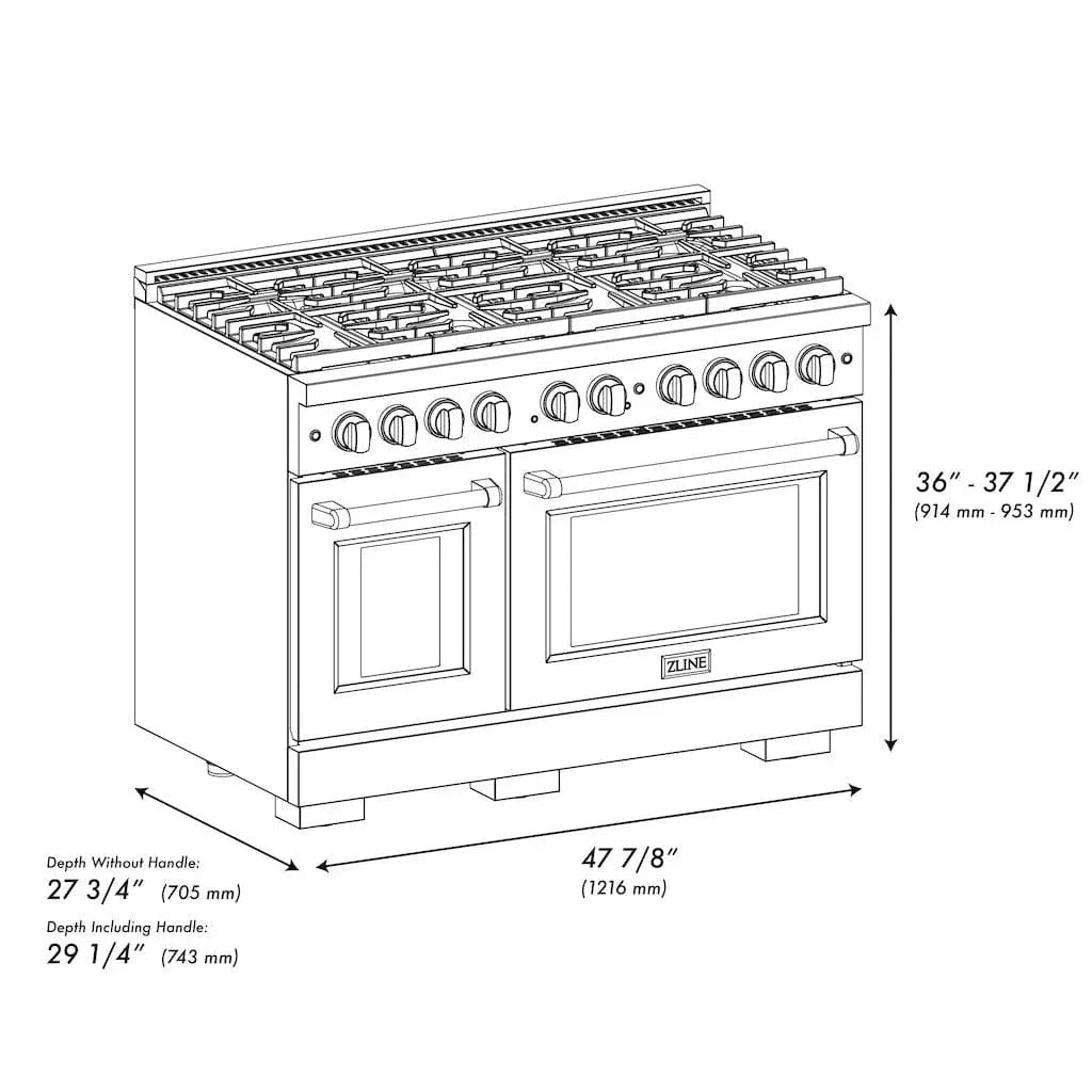 ZLINE 48" Gas Range, Stainless Steel w/ Brass Burners, SGR-BR-48
