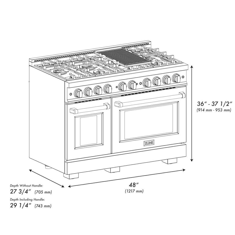 ZLINE 48" Select Gas Range Convection Gas Oven Stainless Steel Champagne Bronze HGRZ-48-CB