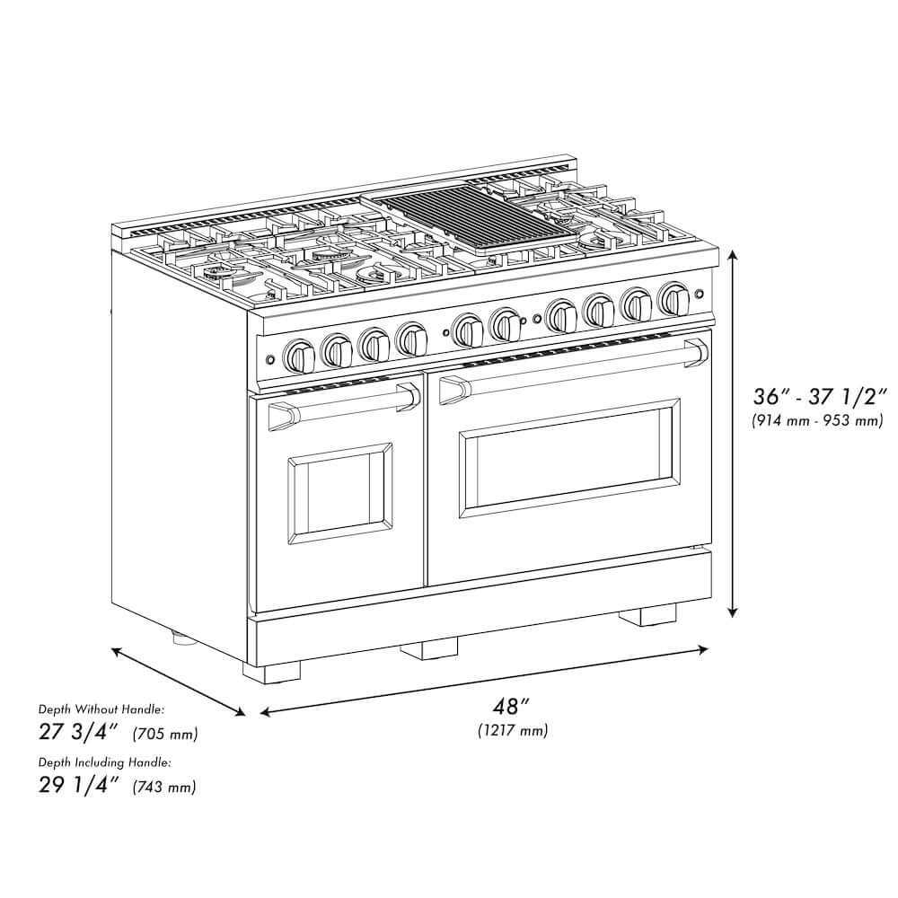 ZLINE 48" Dual Fuel Range, Gas Cooktop, Electric Convection Oven DuraSnow® Stainless Steel, Champagne Bronze CDRSZ-48-CB