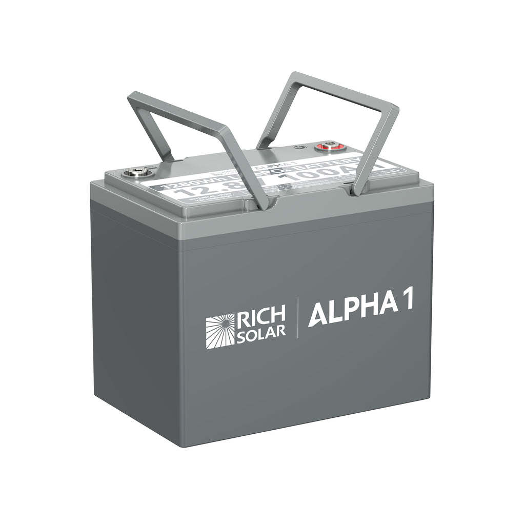 Rich Solar Alpha 1 – 12V 100Ah LiFePO4 Lithium Battery (1280Wh, RV & Off-Grid Ready)
