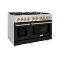 ZLINE 48" Select Gas Range Convection Gas Oven Stainless Steel Black Matte Doors Gold HGRZ-BLM-48-G