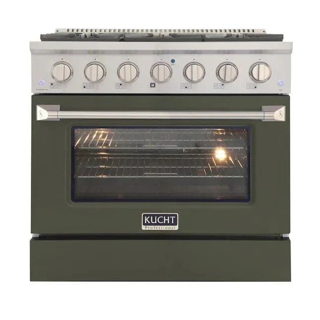Kucht 36" Gas Range, Stainless Steel with Olive Green Oven Door, KNG361-OG