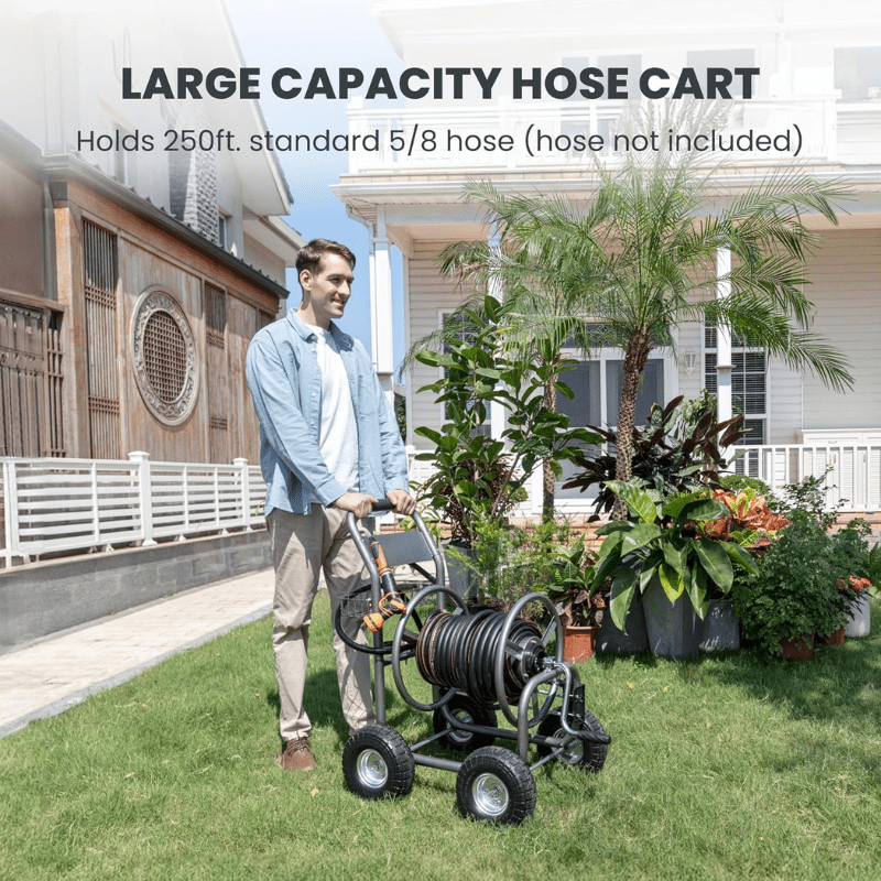 Giraffe Tools US Garden Hose Reel Cart-4 Wheels-Heavy Duty