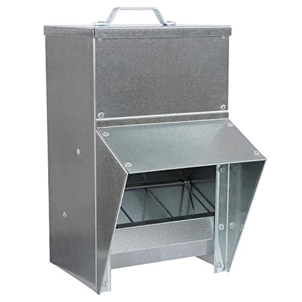 Grandpa's Feeders  Galvanized Chicken Feeder - Rat Proof Poultry Feeder with Lid Weatherproof Outdoor Coop Food Dispenser