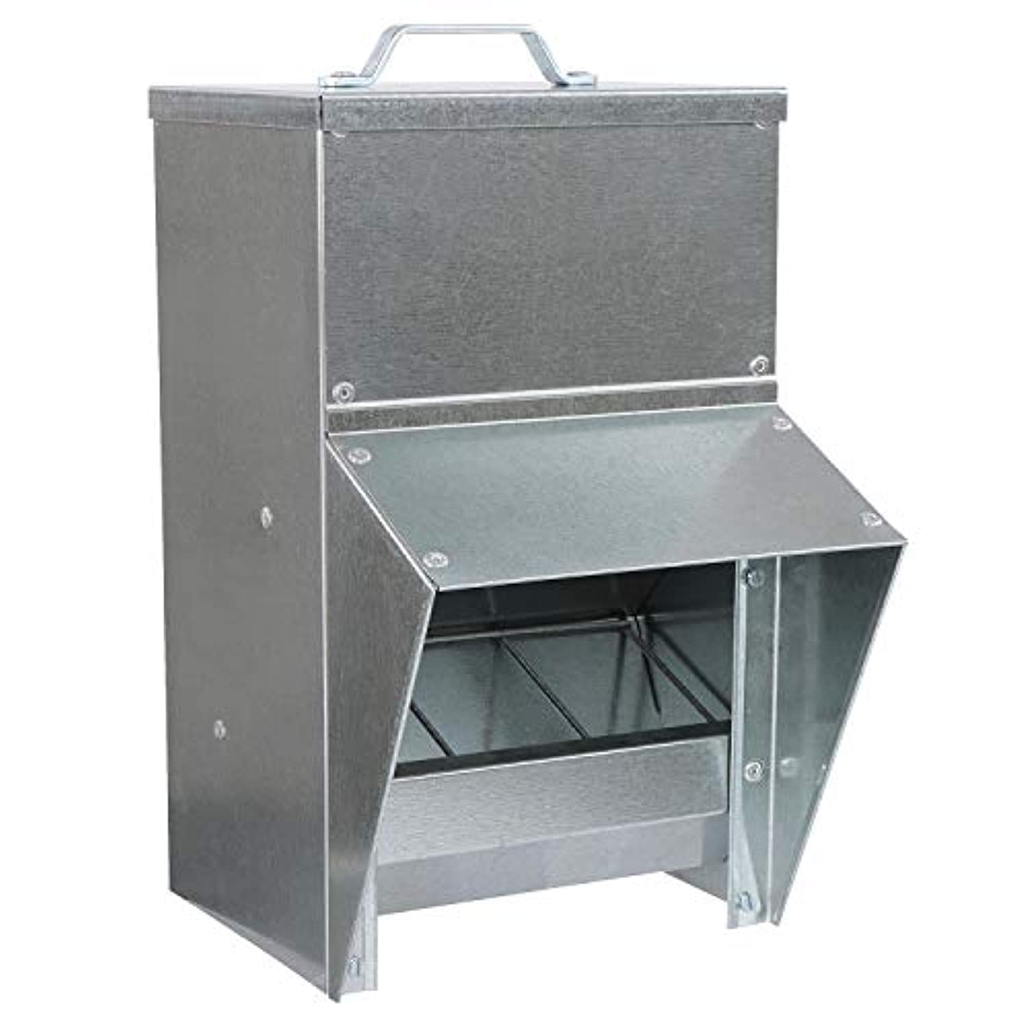 Grandpa's Feeders  Galvanized Chicken Feeder - Rat Proof Poultry Feeder with Lid Weatherproof Outdoor Coop Food Dispenser