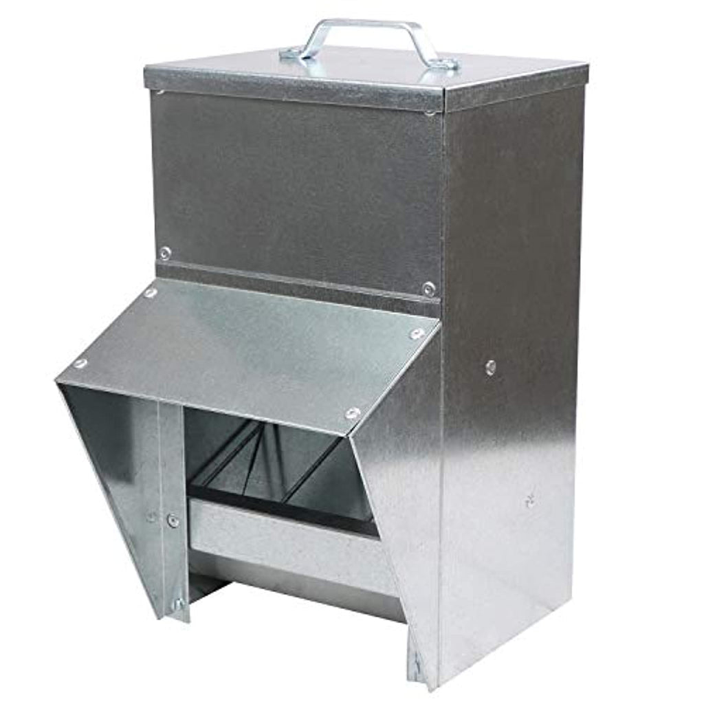 Grandpa's Feeders  Galvanized Chicken Feeder - Rat Proof Poultry Feeder with Lid Weatherproof Outdoor Coop Food Dispenser