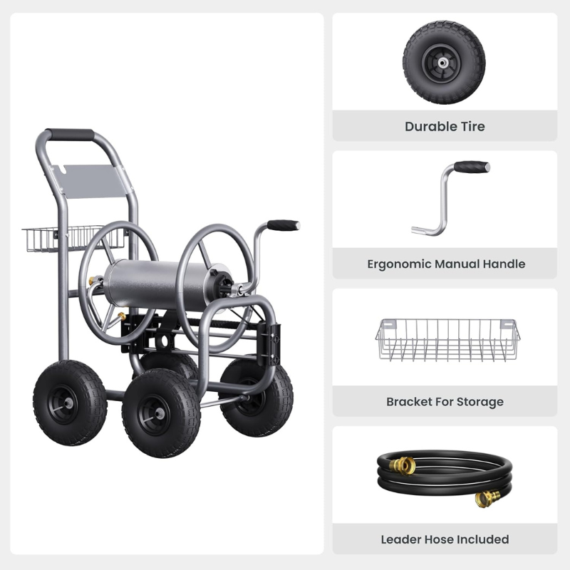 Giraffe Tools US Garden Hose Reel Cart-4 Wheels-Heavy Duty