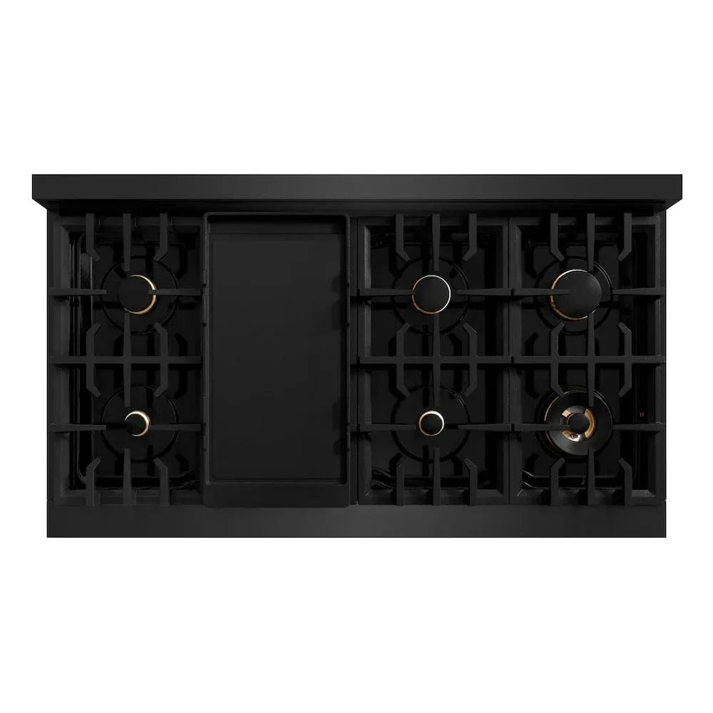 ZLINE 48" Classic Gas Range, Convection Gas Oven Black Stainless Steel Brass Burners, CGRB-BR-48