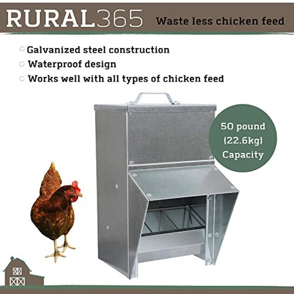 Grandpa's Feeders  Galvanized Chicken Feeder - Rat Proof Poultry Feeder with Lid Weatherproof Outdoor Coop Food Dispenser