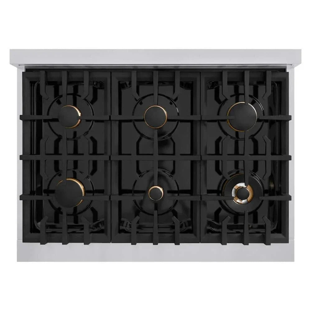ZLINE 48" Select Gas Range Convection Gas Oven Stainless Steel Black Matte Doors Gold HGRZ-BLM-48-G