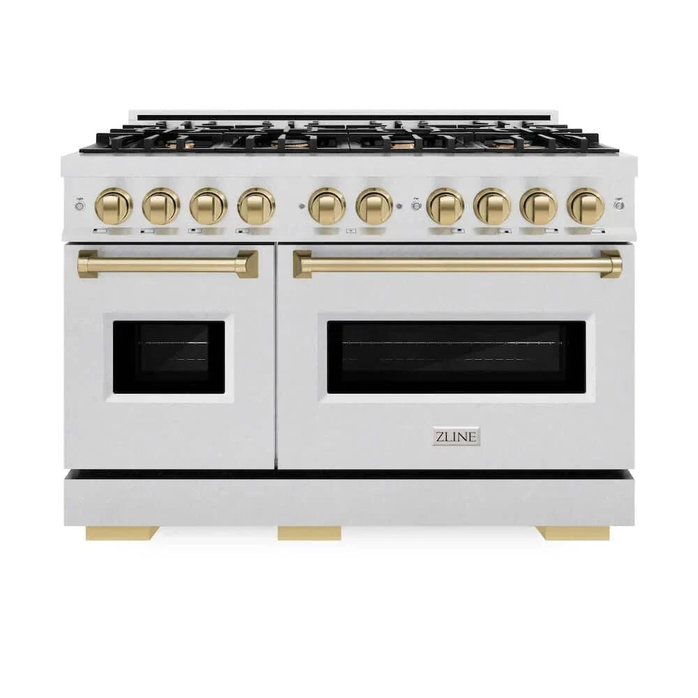 ZLINE 48" Classic Gas Range, Convection Gas Oven DuraSnow® Stainless Steel, Champagne Bronze CGRSZ-48-CB