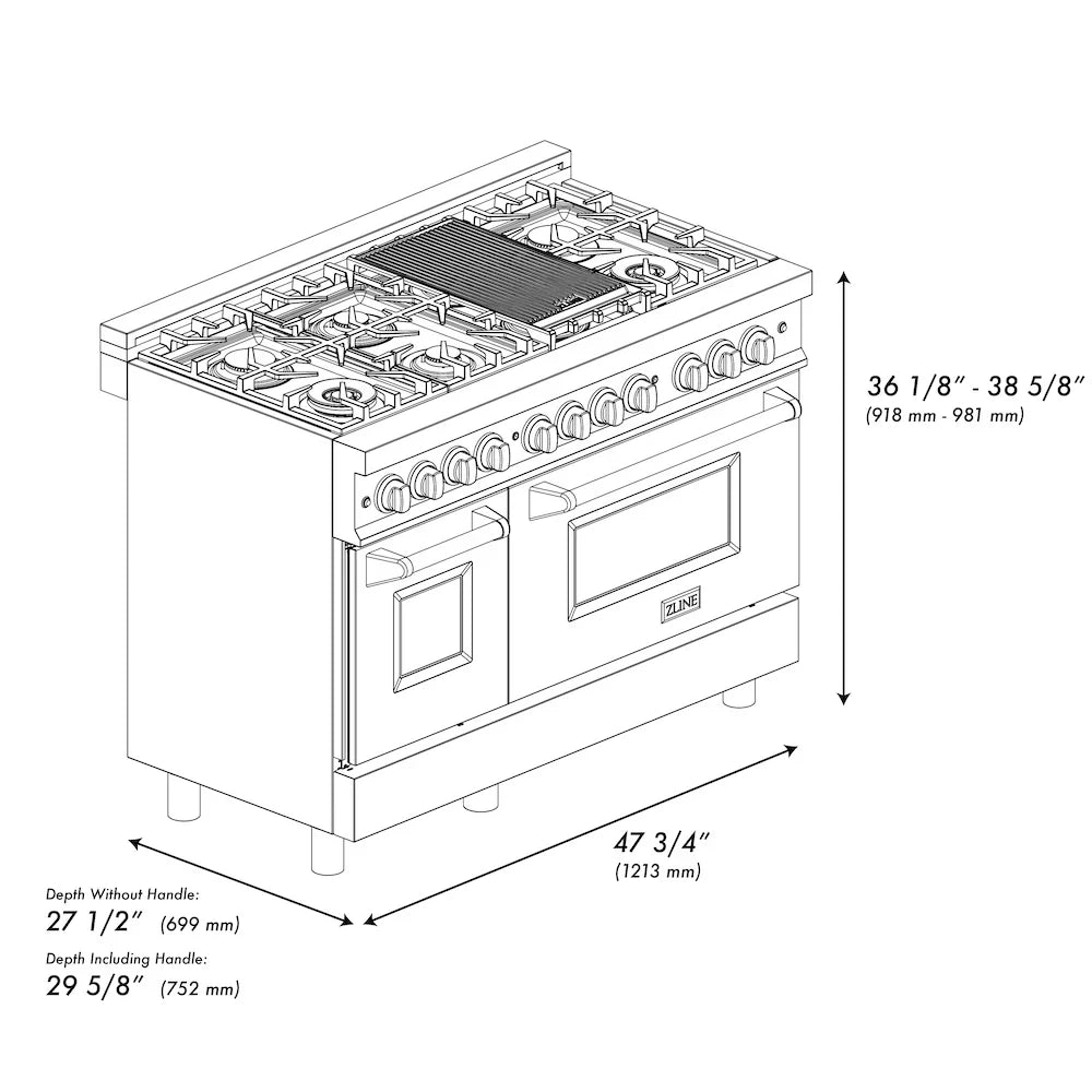 ZLINE 48" Bundle Range RAB-BR-48 & Wall Range Hood BSKBN, 2KP-RABRH48