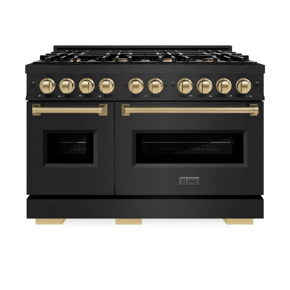 ZLINE 48" Classic Gas Range, Convection Gas Oven Black Stainless Steel, Champagne Bronze CGRBZ-48-CB