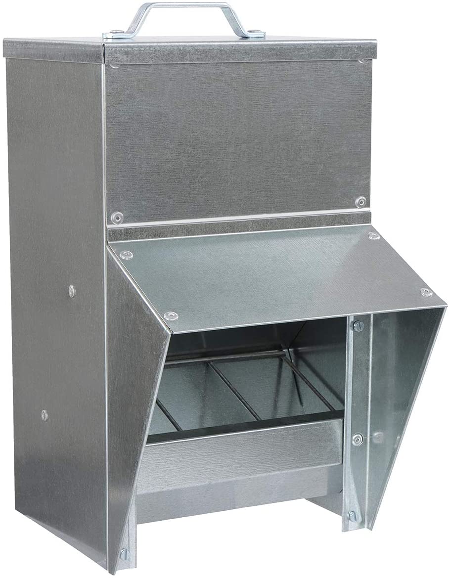 Grandpa's Feeders  Galvanized Chicken Feeder - Rat Proof Poultry Feeder with Lid Weatherproof Outdoor Coop Food Dispenser