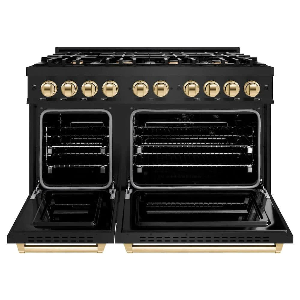 ZLINE 48" Classic Gas Range, Convection Gas Oven Black Stainless Steel, Gold CGRBZ-48-G