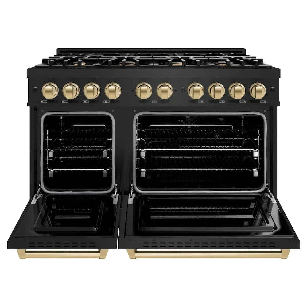 ZLINE 48" Classic Gas Range, Convection Gas Oven Black Stainless Steel, Champagne Bronze CGRBZ-48-CB