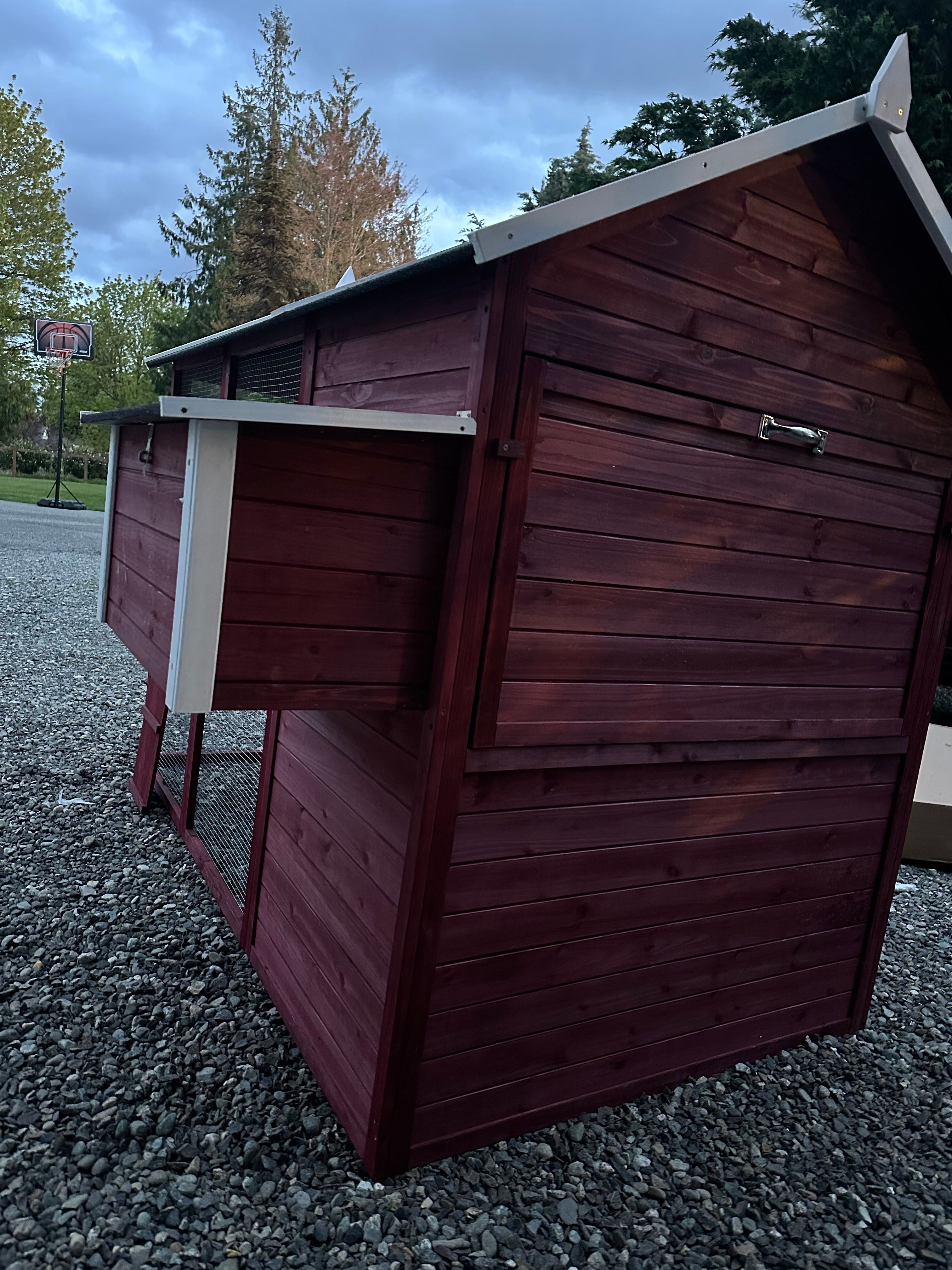 NEW FarmHouse Coop.  Both Stain colors in stock, BARN RED Limited Run!