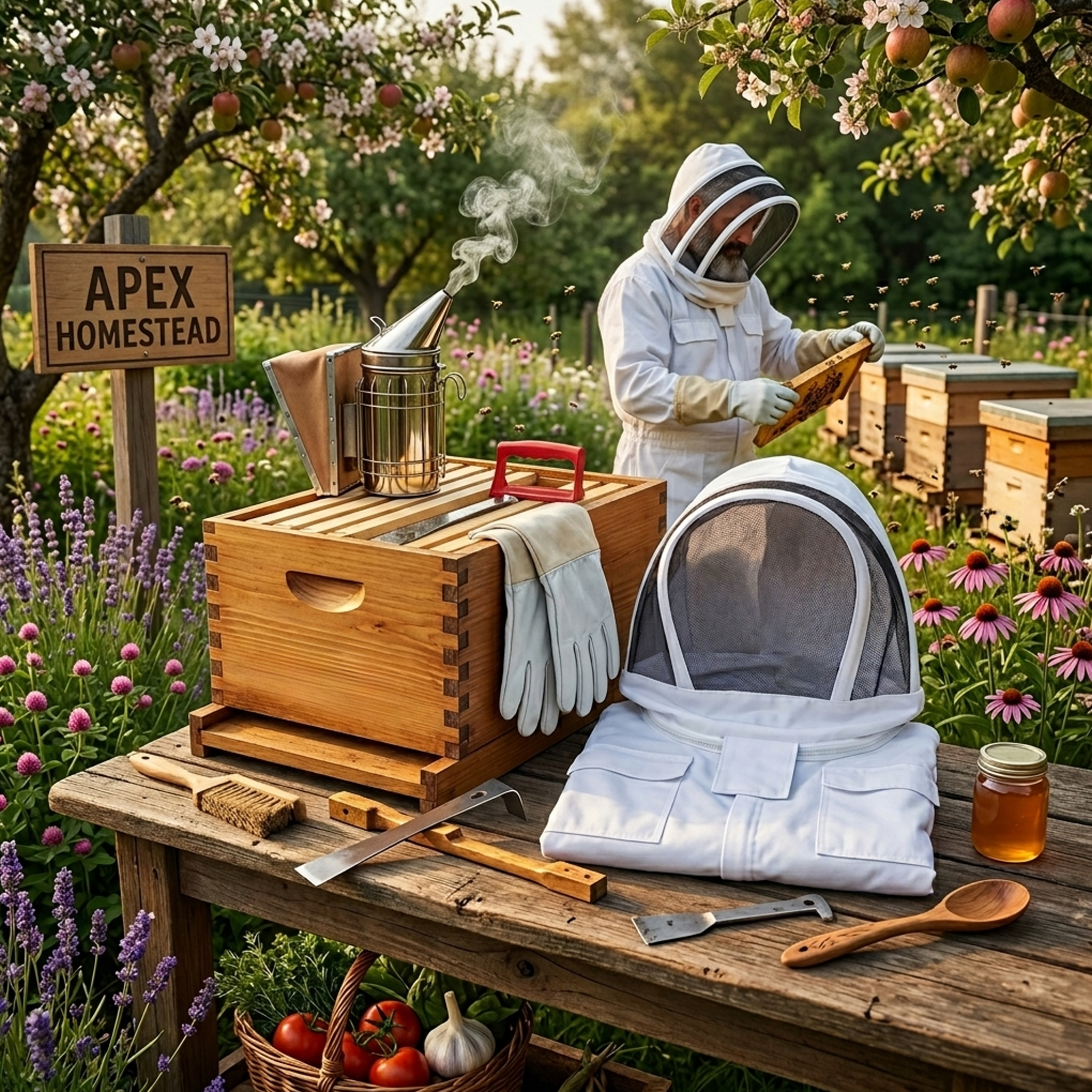 Hoover Hives 10-Frame Complete Beekeeping Bundle – Wax Coated Hive Kit, Tools, Frame Feeders, Galvanized Stand, and Screened Bottom Board