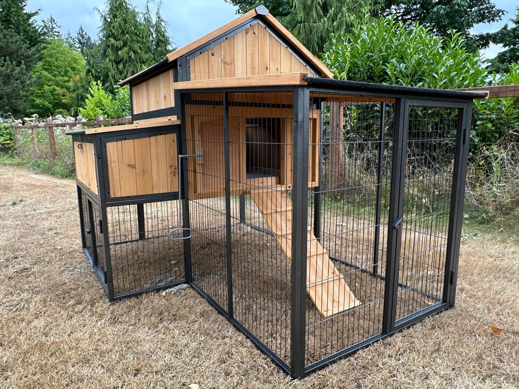 NEW-METAL Cottage coop made with metal frame. New and predator proof