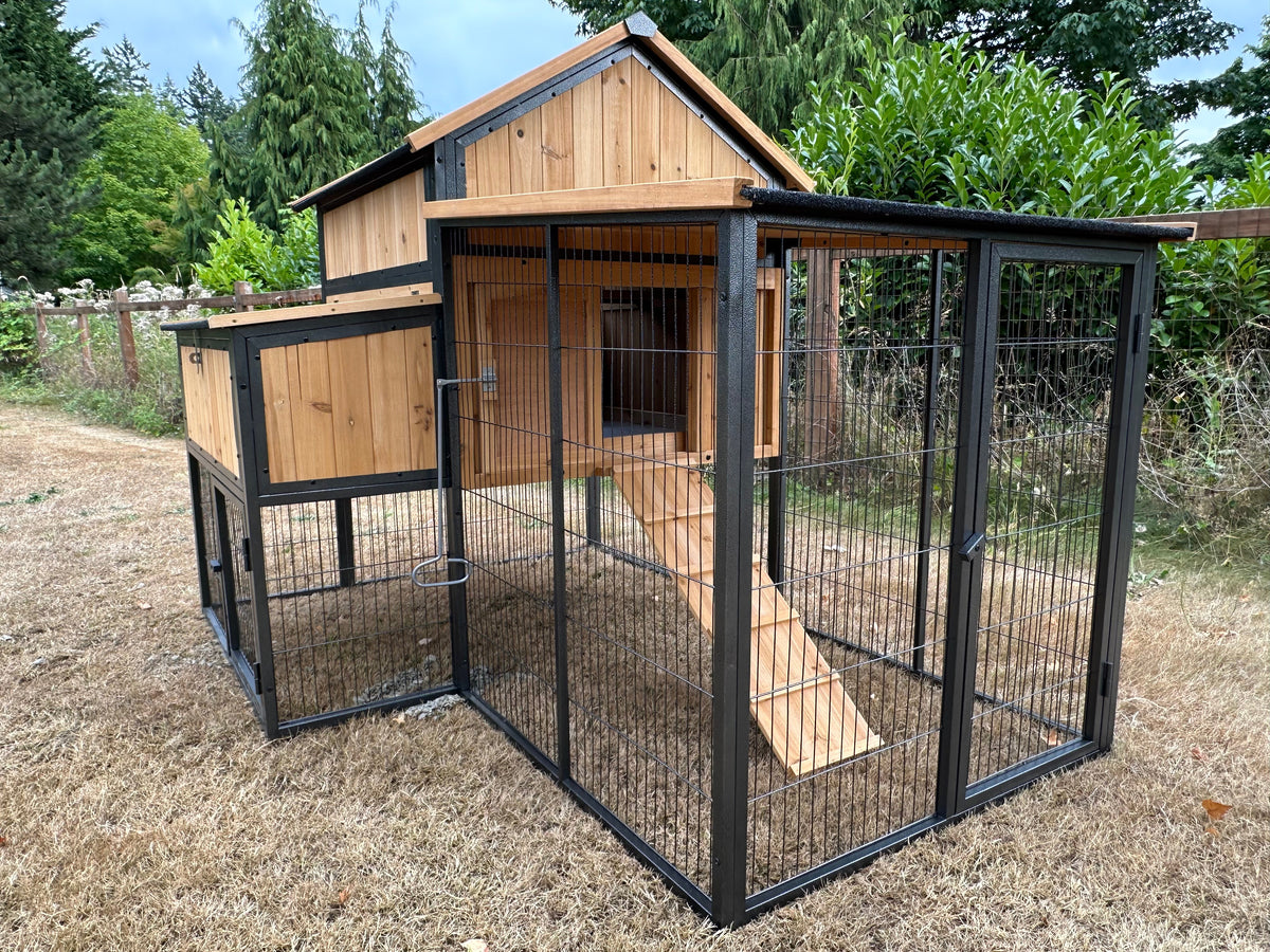 NEW-METAL Cottage coop made with metal frame. New and predator proof