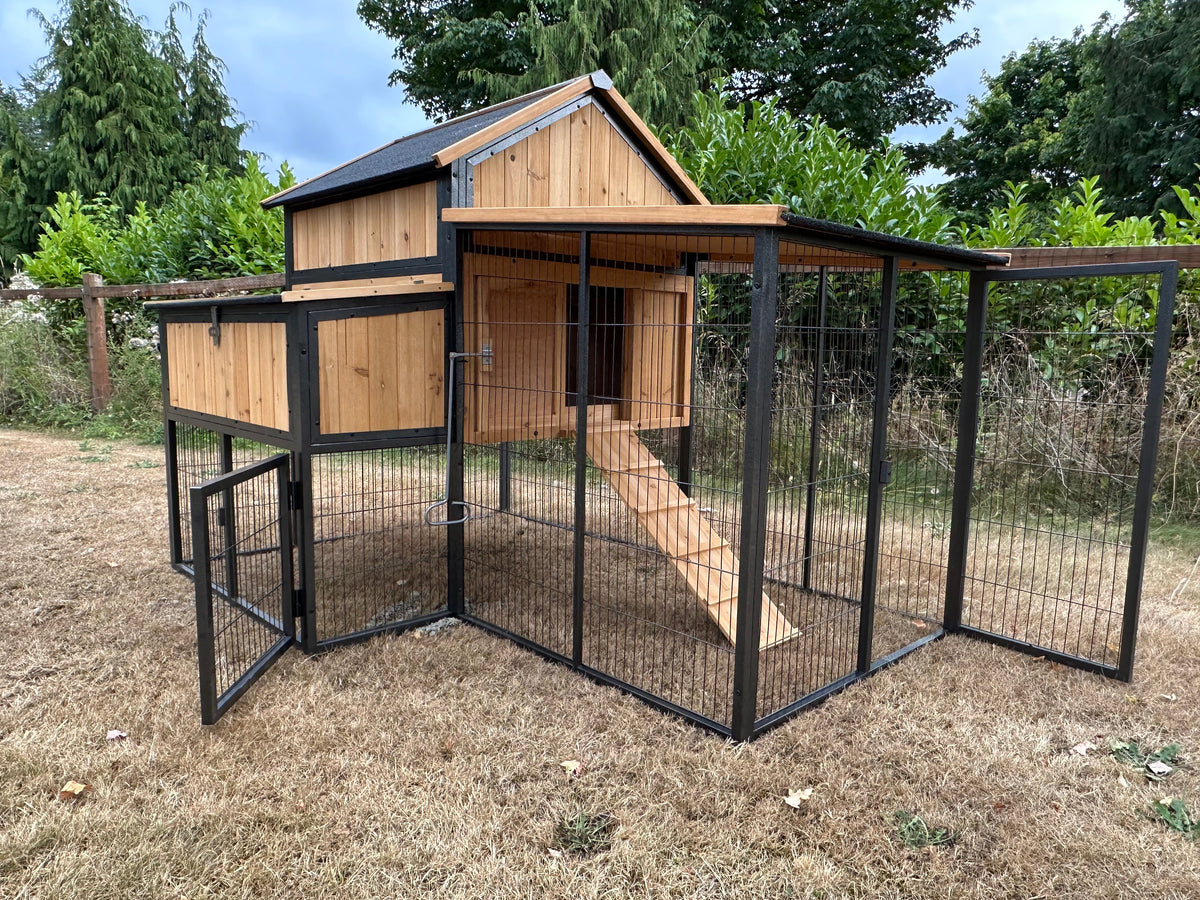 NEW-METAL Cottage coop made with metal frame. New and predator proof