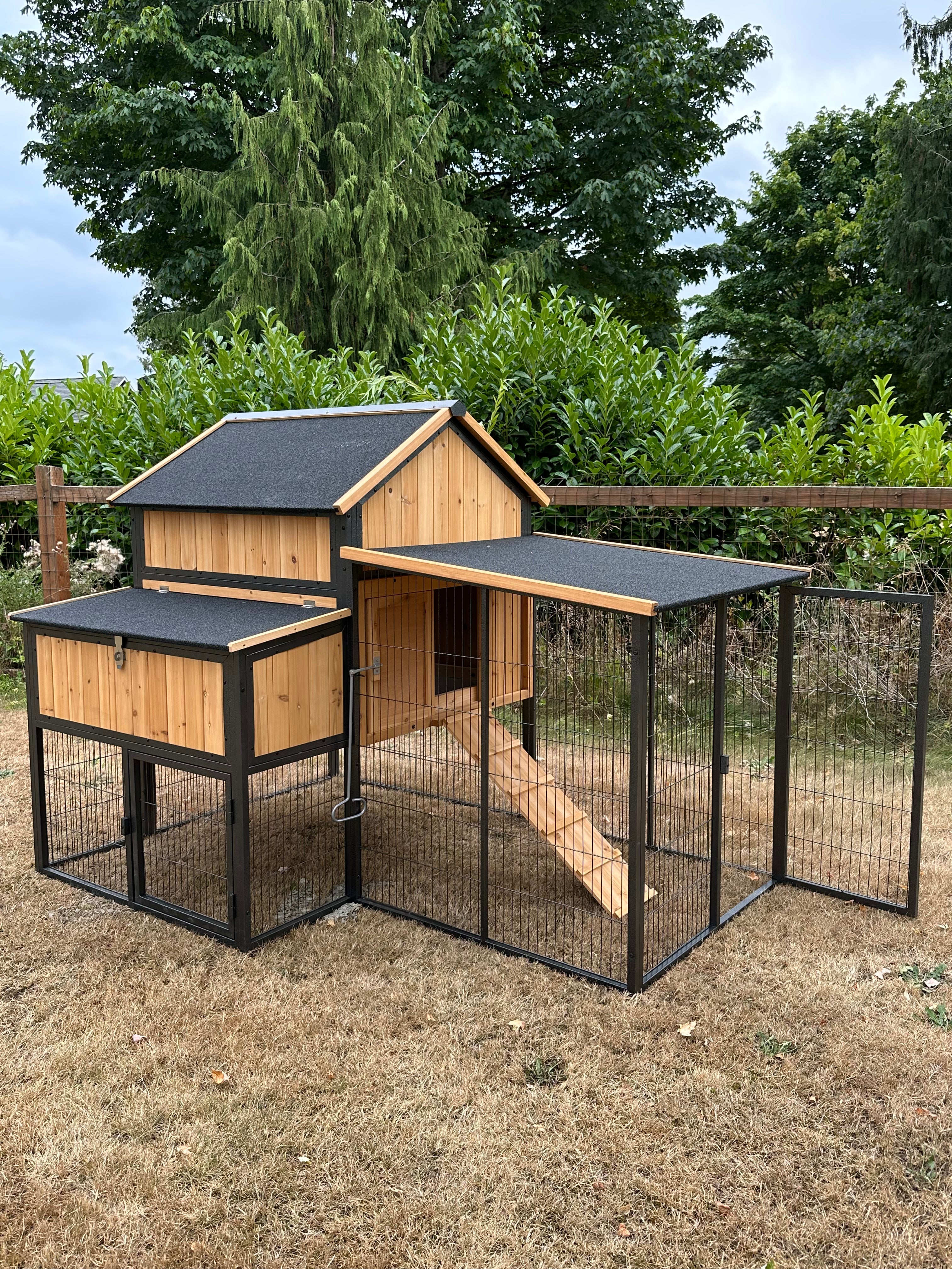 NEW-METAL Cottage coop made with metal frame. New and predator proof