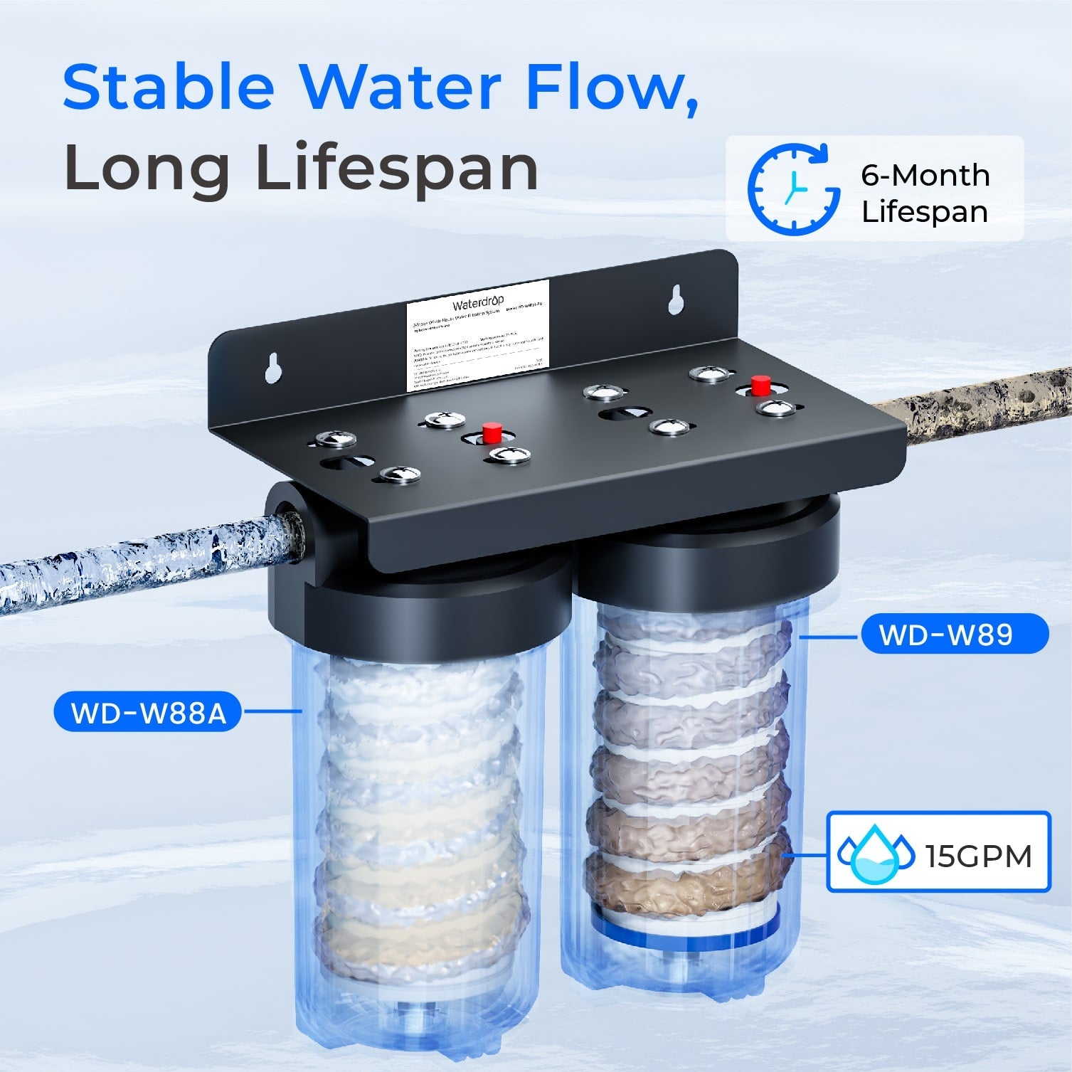 Waterdrop WHF21-PG 5 Micron 2-Stage Whole House Water Filtration System