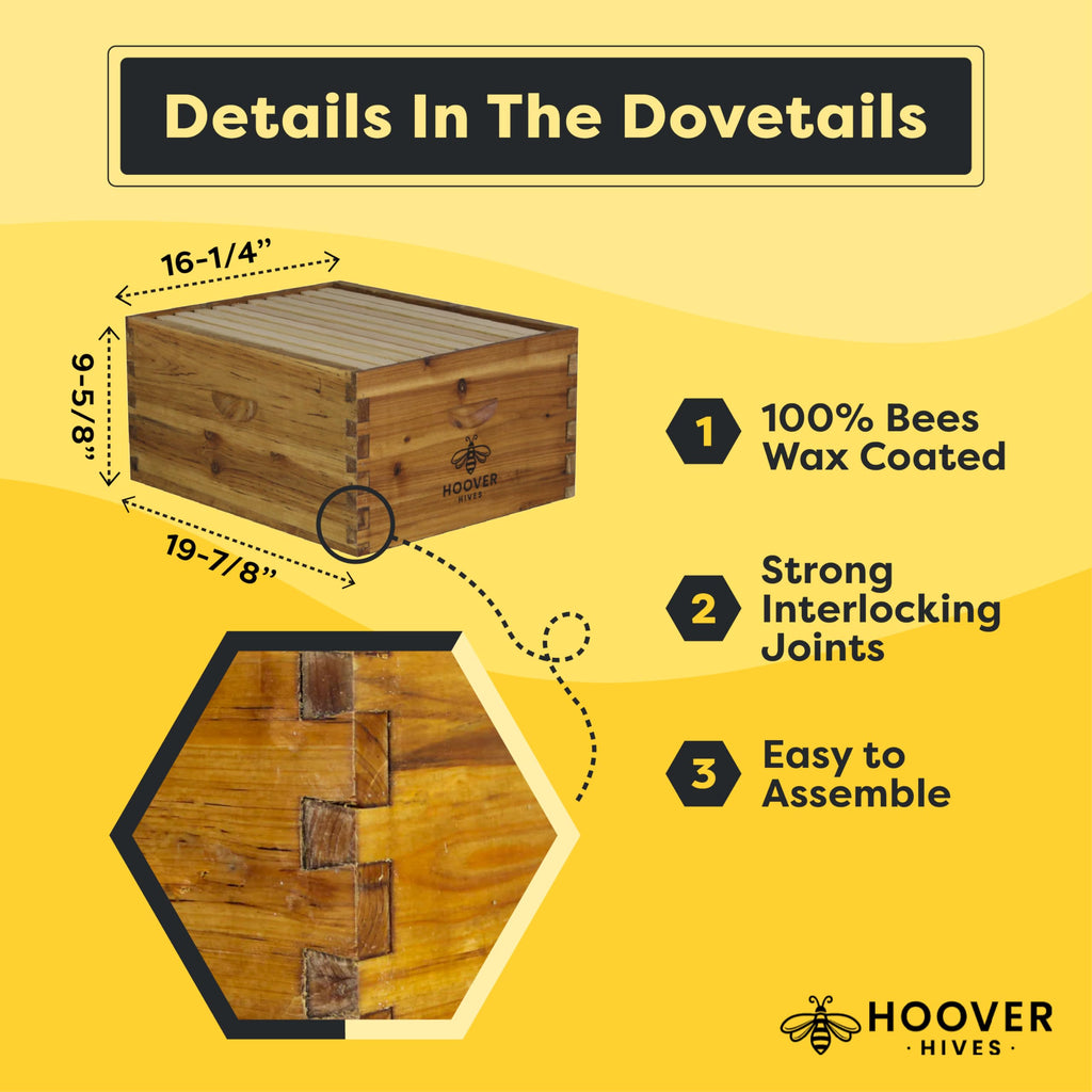 10-Frame Wax-Coated Beehive Kit – (2) Deep & (1) Medium Unassembled | Hoover Hives® Original Beeswax Finish