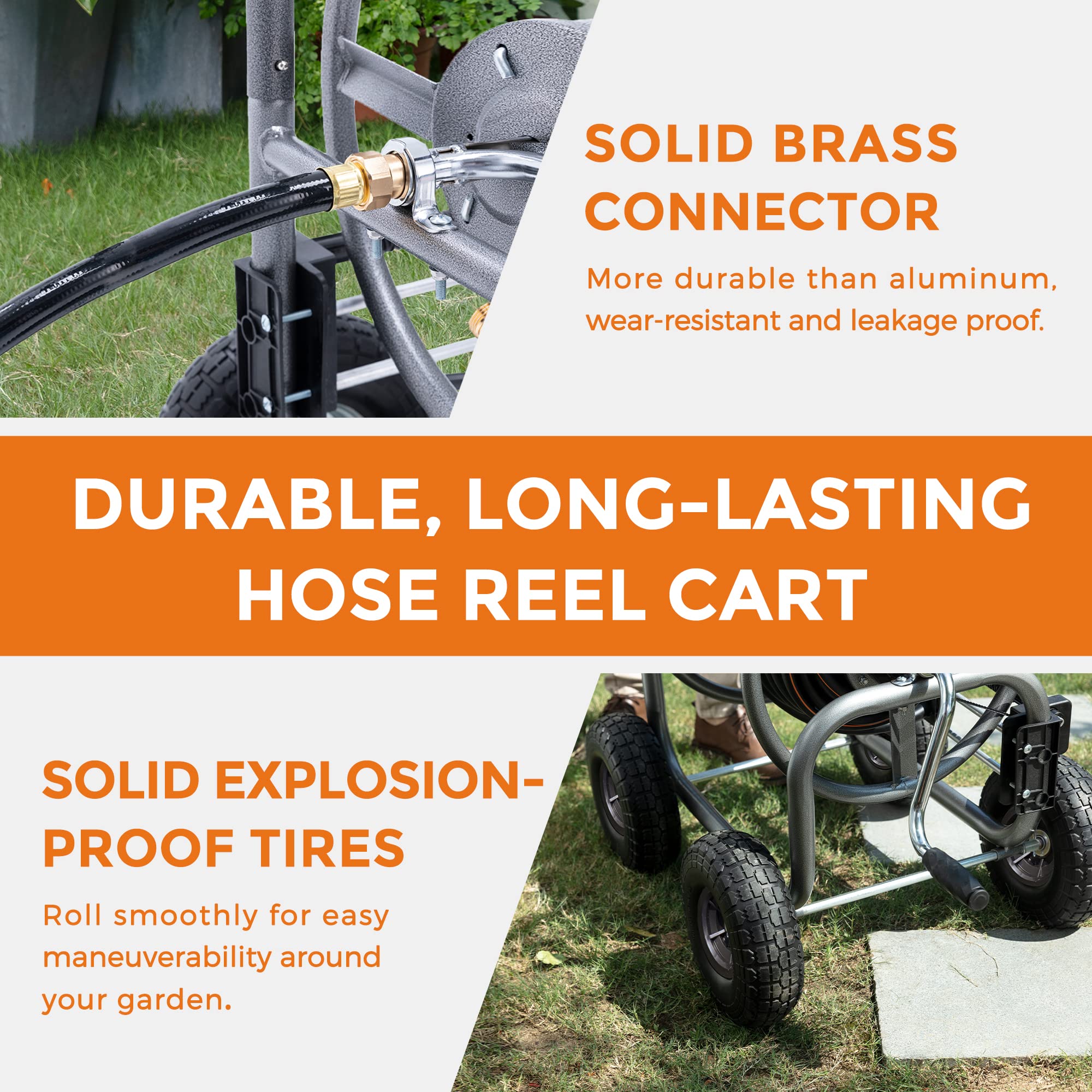 Giraffe Tools US Garden Hose Reel Cart-4 Wheels-Heavy Duty