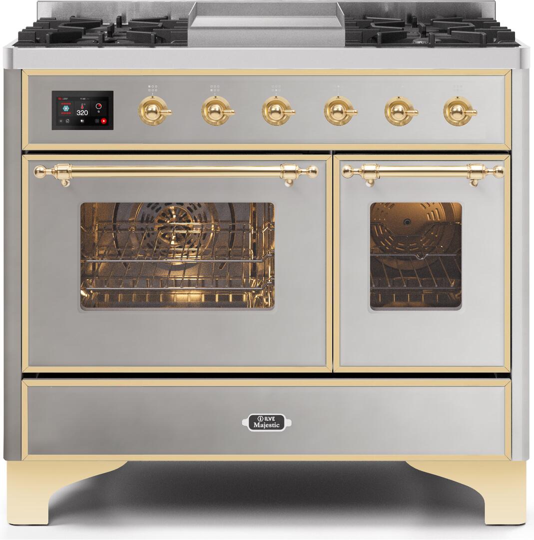 ILVE 40" Majestic II Dual Fuel Range Stainless Steel Brass Trim UMD10FDNS3SSG