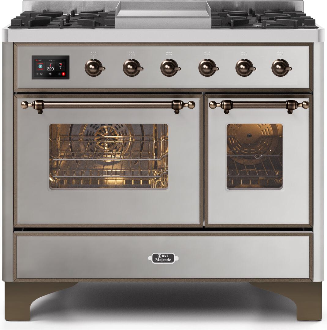ILVE 40"Majestic II Dual Fuel Range Stainless Steel Bronze Trim UMD10FDNS3SSB