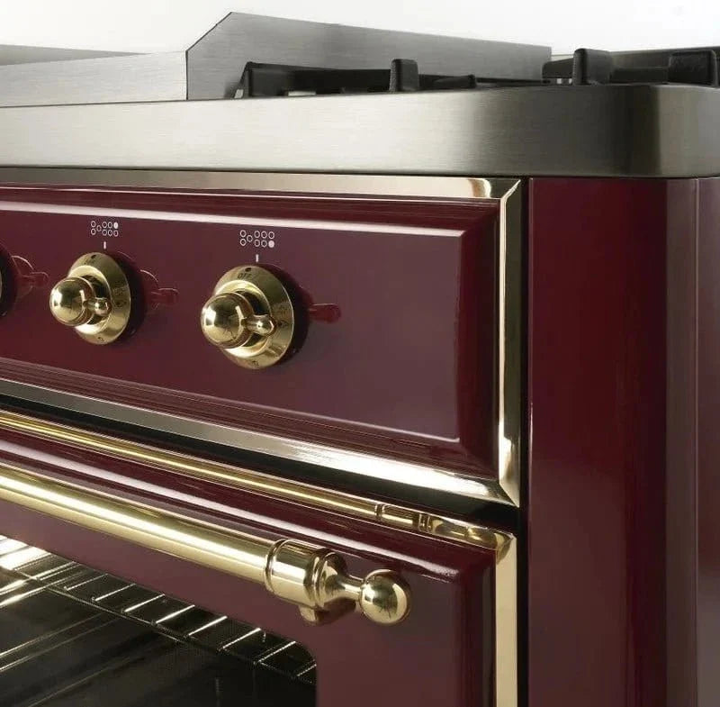 ILVE Majestic II 48" Dual Fuel Natural Gas Freestanding Range, White, Bronze Trim UM12FDNS3WHB