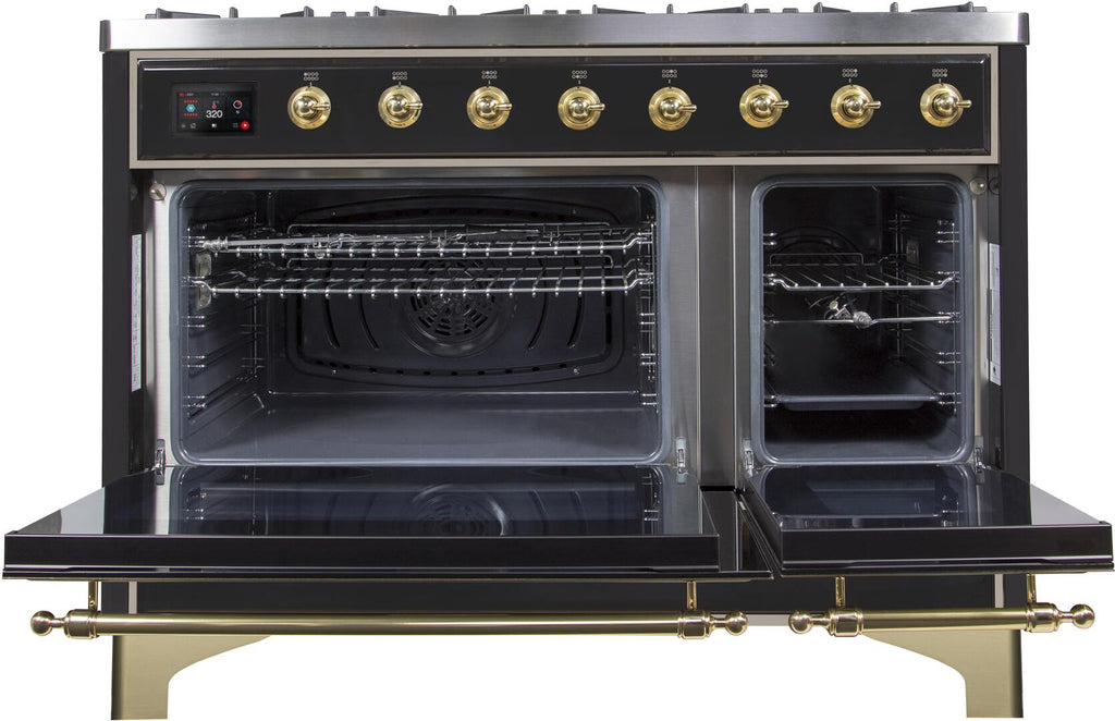 ILVE Majestic II 48" Dual Fuel Range Liquid Propane, Glossy Black, UM12FDNS3BKGLP