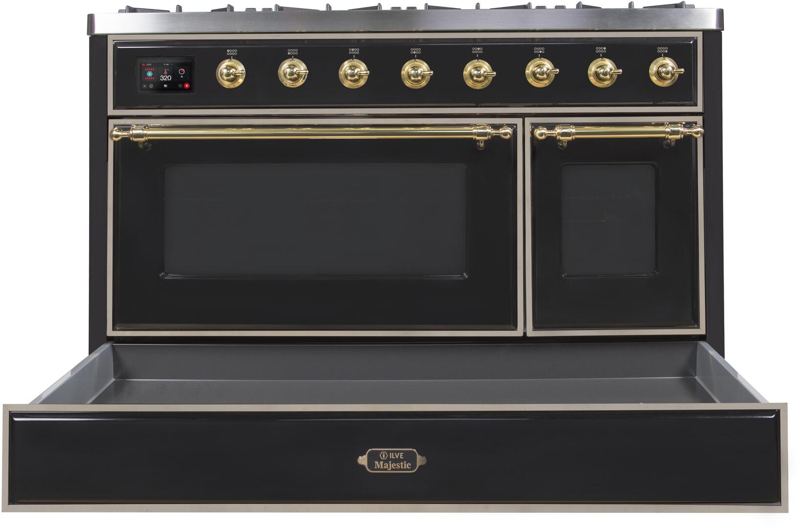 ILVE Majestic II 48" Dual Fuel Range Liquid Propane, Glossy Black, UM12FDNS3BKGLP