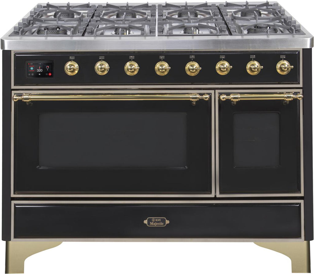 ILVE Majestic II 48" Dual Fuel Range Liquid Propane, Glossy Black, UM12FDNS3BKGLP