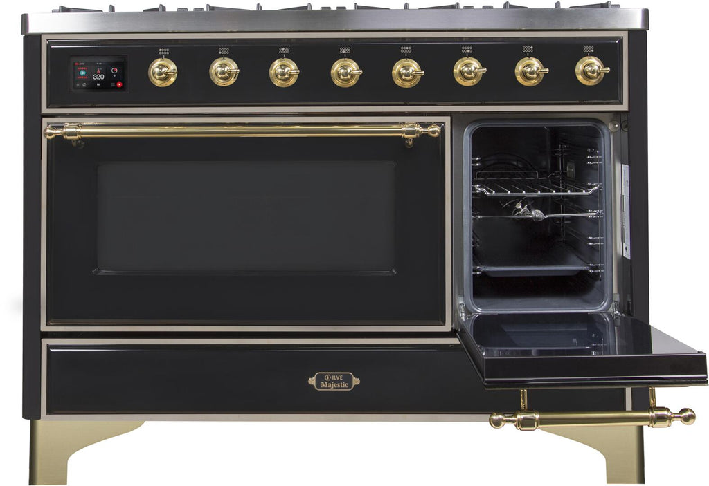 ILVE Majestic II 48" Dual Fuel Range Liquid Propane, Glossy Black, UM12FDNS3BKGLP