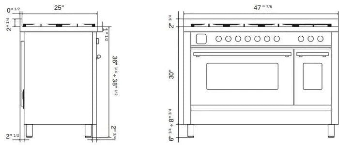 ILVE Professional Plus II 48" Dual Fuel Range in Matte Graphite UP48FWMPMG