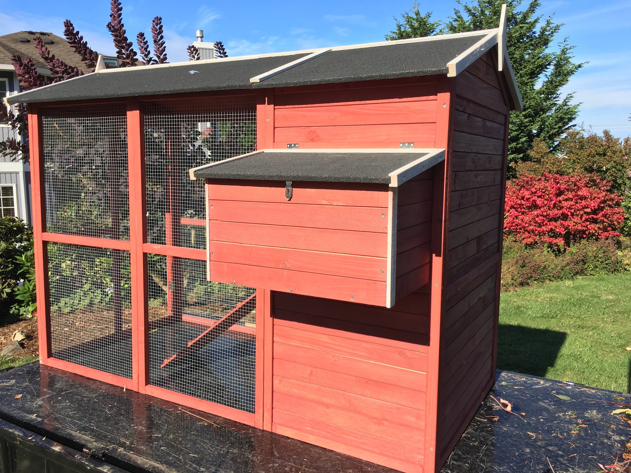 NEW FarmHouse Coop.  Both Stain colors in stock, BARN RED Limited Run!