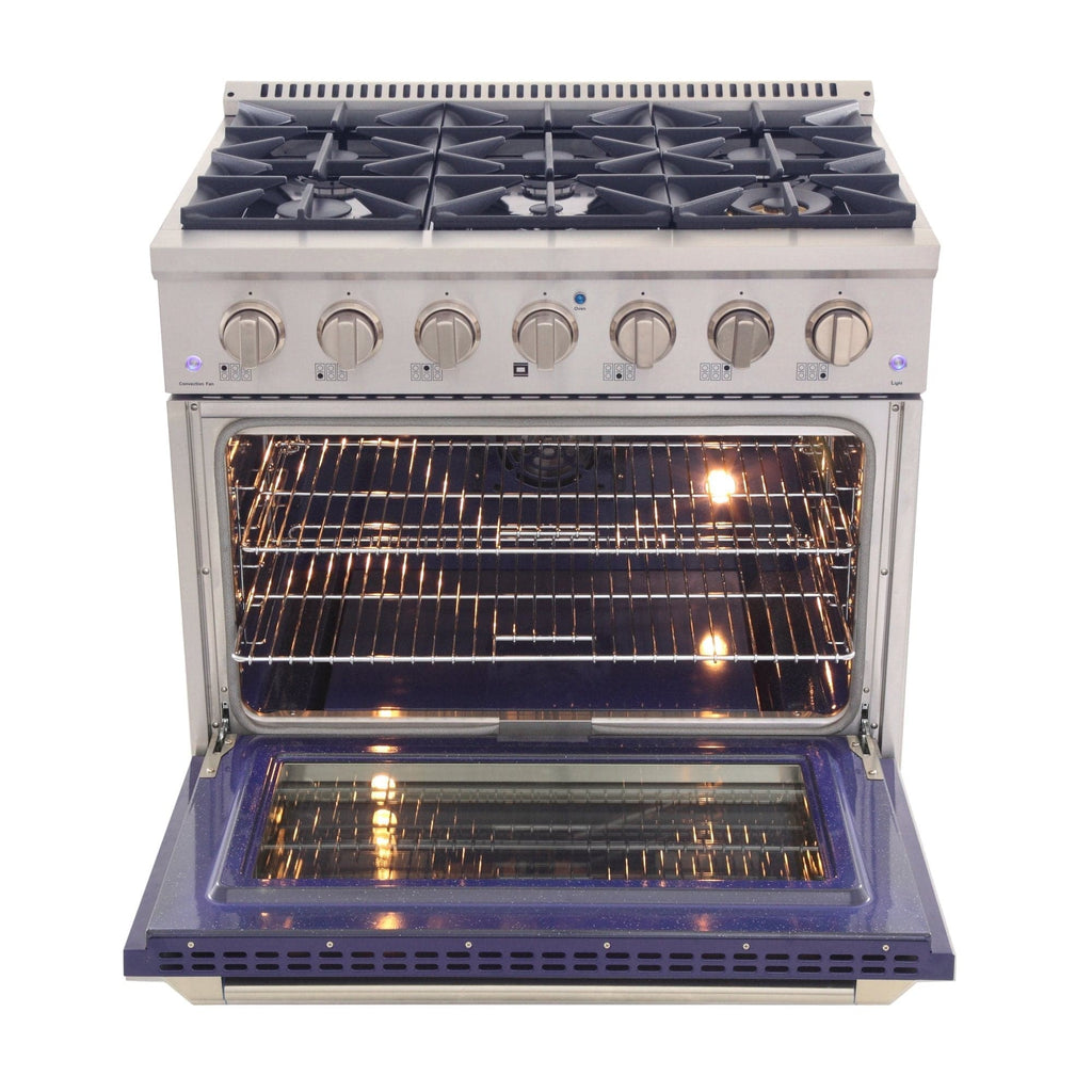 Kucht 36" Gas Range, Stainless Steel with Blue Oven Door, KNG361-B