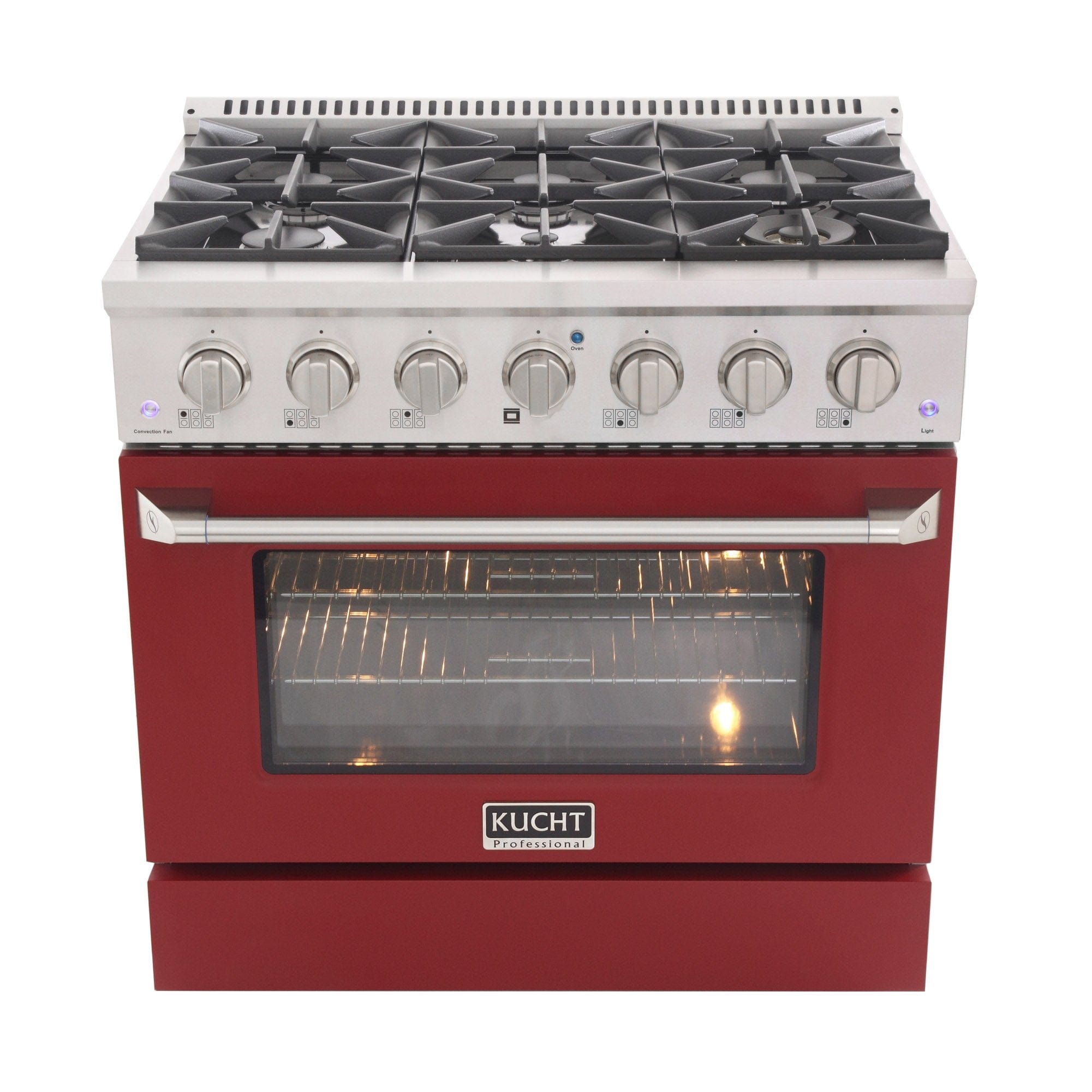 Kucht 36" Gas Range, Stainless Steel with Red Oven Door, KNG361-R