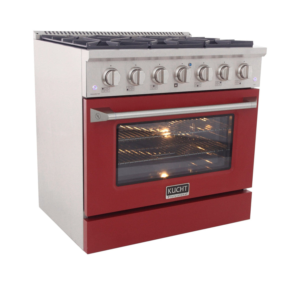 Kucht 36" Gas Range, Stainless Steel with Red Oven Door, KNG361-R