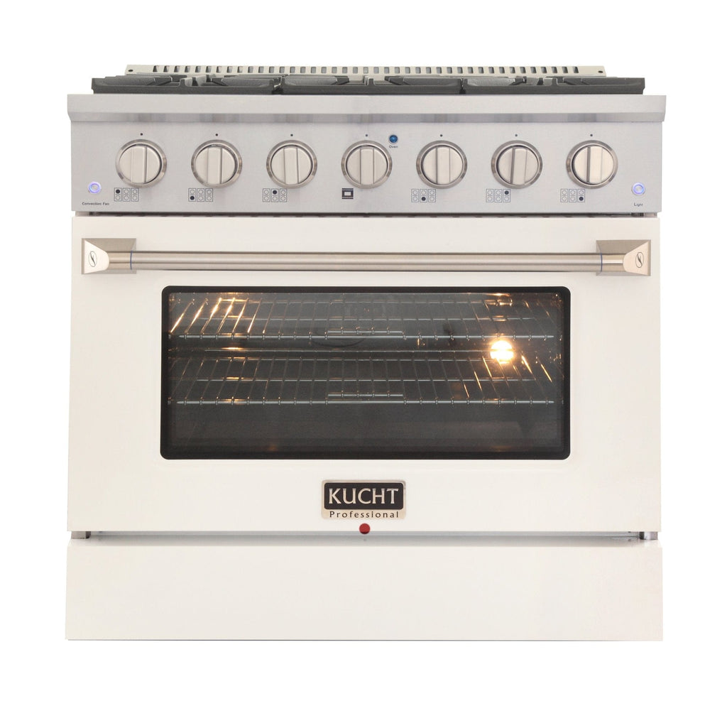 Kucht 36" Gas Range, Stainless Steel with White Oven Door, KNG361-W