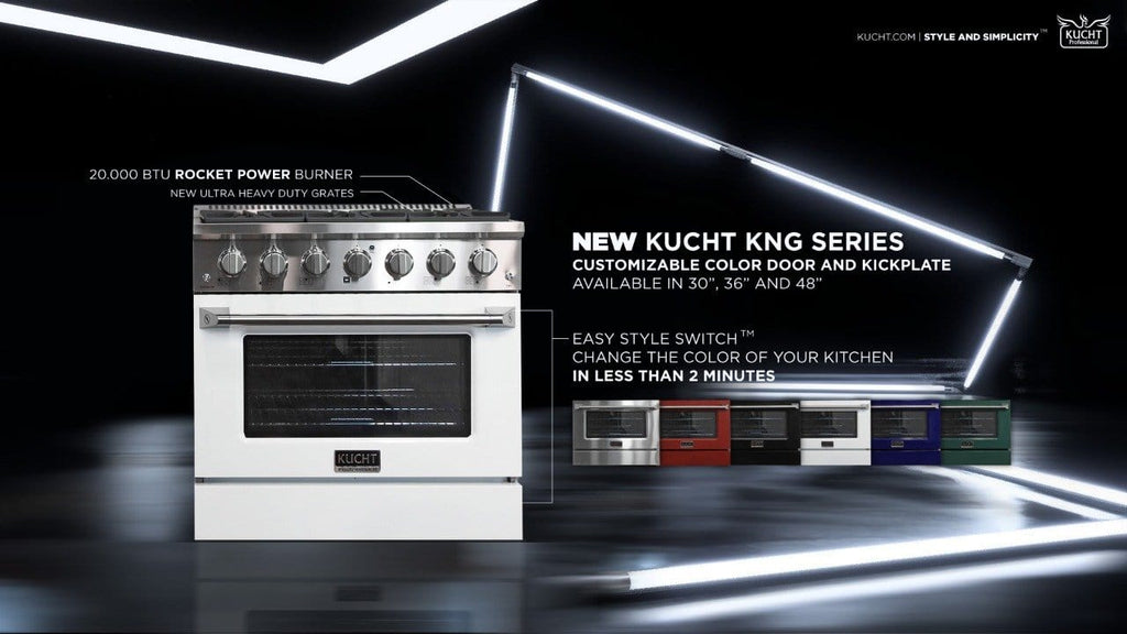 Kucht 36" Gas Range, Stainless Steel with White Oven Door, KNG361-W