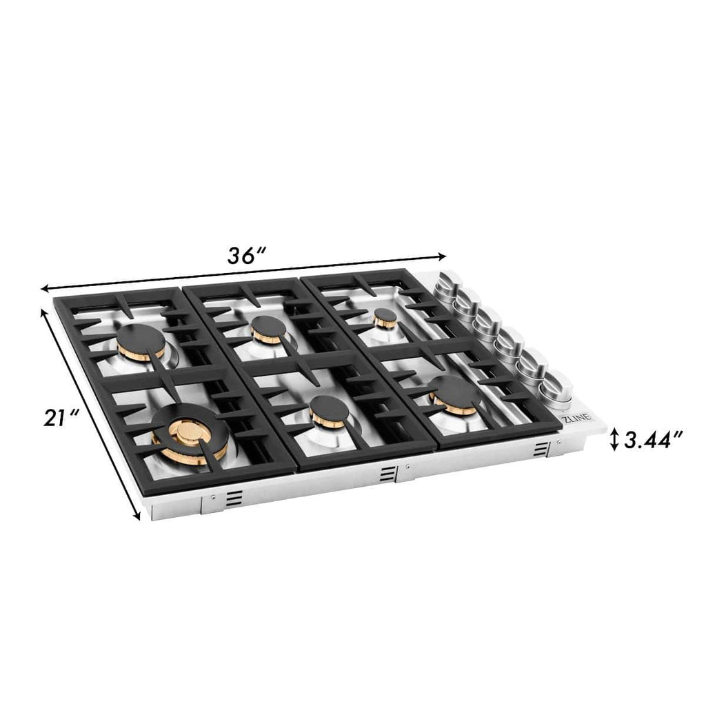 ZLINE 36" Gas Cooktop with 6 Gas Brass Burners RC-BR-36