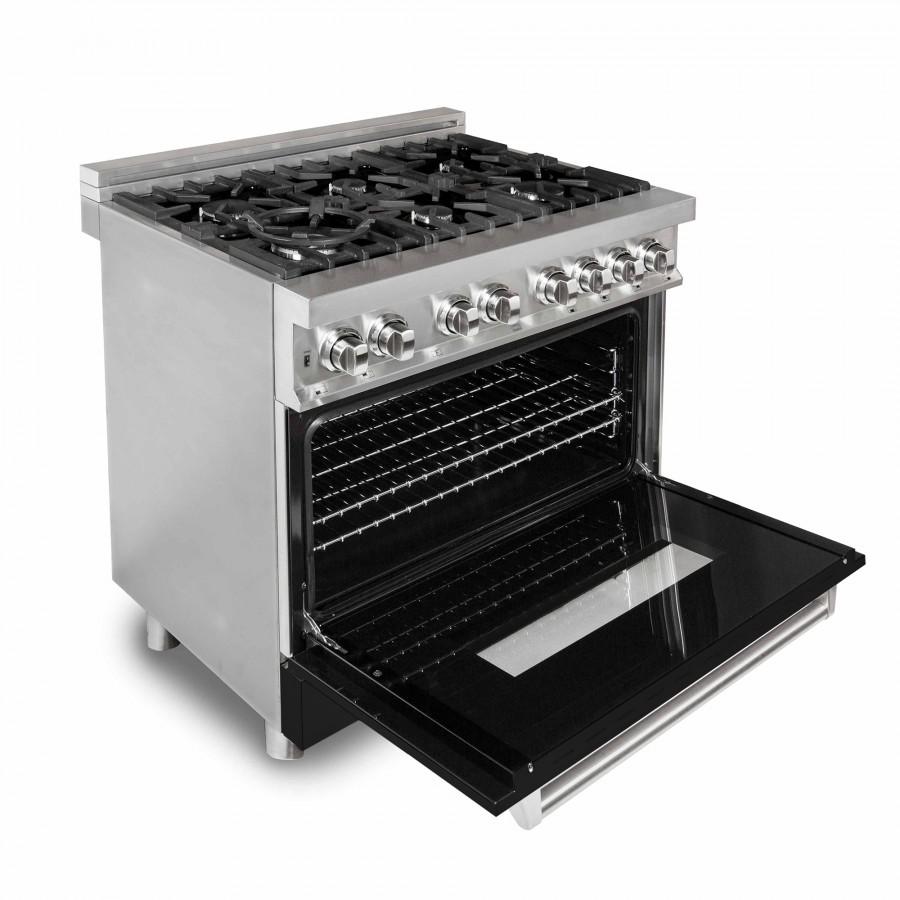 ZLINE 36" Professional Dual Fuel Range, Black Matte Door, RA-BLM-36