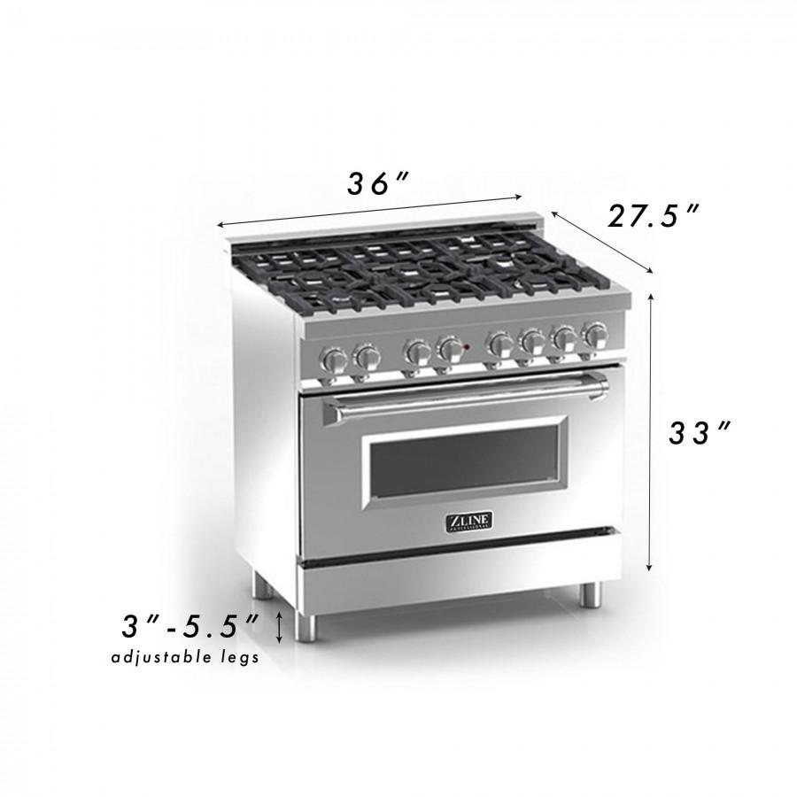 ZLINE 36" Professional Dual Fuel Range, Red Gloss Door, RA-RG-36