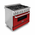 ZLINE 36" Professional Dual Fuel Range, Red Matte Door, RA-RM-36