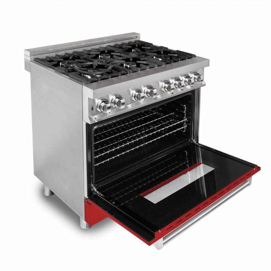ZLINE 36" Professional Dual Fuel Range, Red Matte Door, RA-RM-36