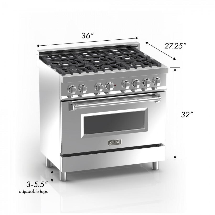 ZLINE 36" Professional Dual Fuel Range, Snow Stainless, Black Matte Door, RAS-BLM-36